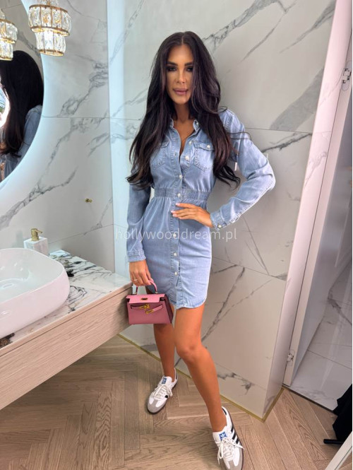 Sukienka mini jeansowa zapinana na perłowe guziki OKTAVIA jasny jeans 26 - photo #1
