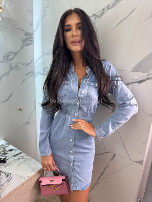 Sukienka mini jeansowa zapinana na perłowe guziki OKTAVIA jasny jeans 26 - photo #4