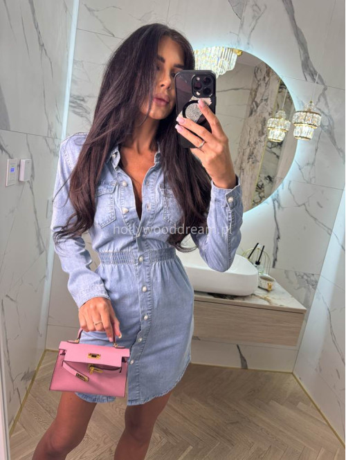 Sukienka mini jeansowa zapinana na perłowe guziki OKTAVIA jasny jeans 26 - photo #10