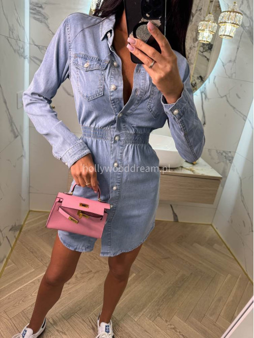 Sukienka mini jeansowa zapinana na perłowe guziki OKTAVIA jasny jeans 26 - photo #12