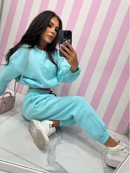 Błękitny komplet dresowy bluza + spodnie z naszywką korony Werisa 130 - photo #22