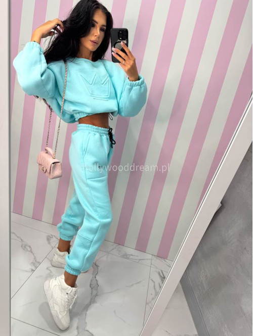 Błękitny komplet dresowy bluza + spodnie z naszywką korony Werisa 130 - photo #29