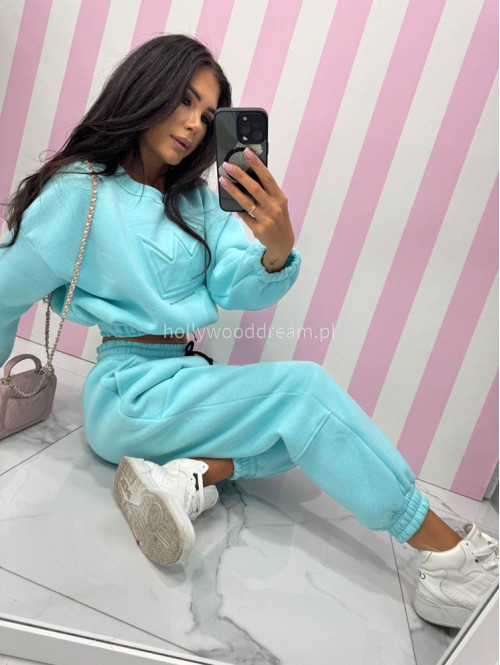 Błękitny komplet dresowy bluza + spodnie z naszywką korony Werisa 130 - photo #39