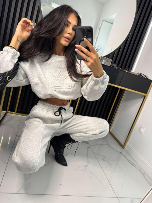 Szary melanż komplet dresowy bluza + spodnie z naszywką korony Werisa 130 - photo #11