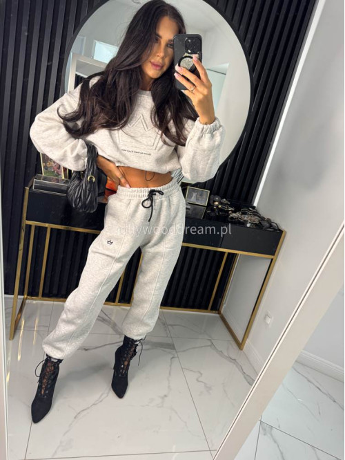 Szary melanż komplet dresowy bluza + spodnie z naszywką korony Werisa 130 - photo #14