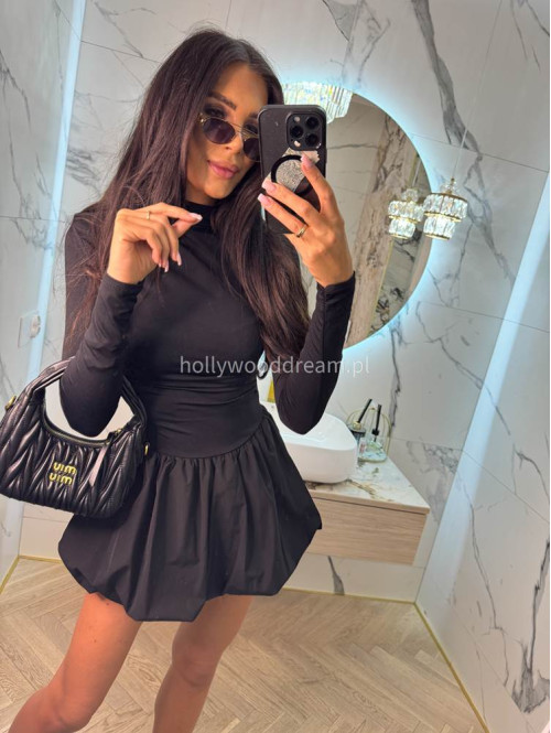 Sukienka bombka z lejącą górą DORIS czarna 19,02 - photo #46