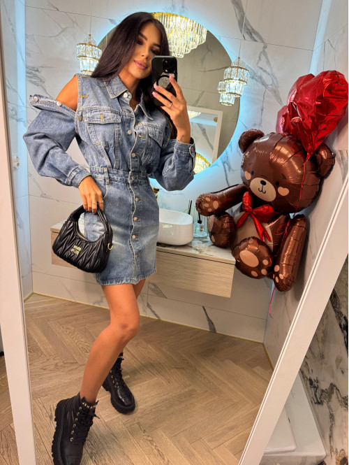 Sukienka mini jeans z odpinanymi rękawami MARTA ciemny jeans 09