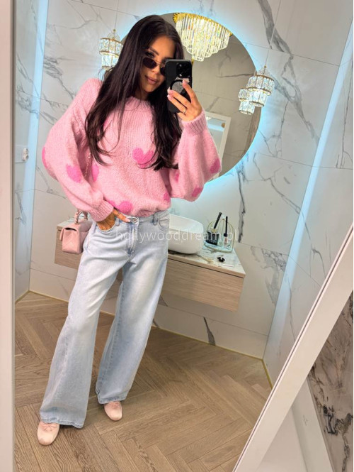 Sweter oversize w różowe serca VALENTINE różowy 19