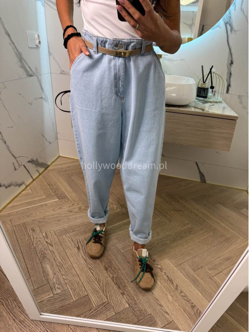 Spodnie jeasnowe 100% bawełna MOM FIT jasny jeans 69 - photo #15