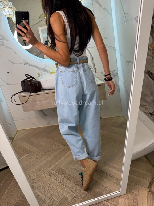 Spodnie jeasnowe 100% bawełna MOM FIT jasny jeans 69 - photo #16