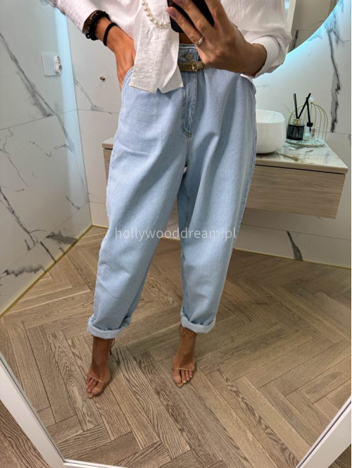 Spodnie jeasnowe 100% bawełna MOM FIT jasny jeans 69 - photo #23