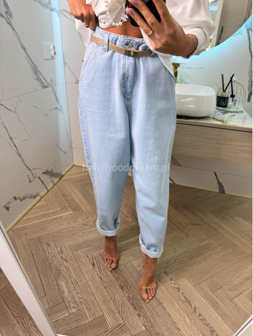 Spodnie jeasnowe 100% bawełna MOM FIT jasny jeans 69 - photo #24