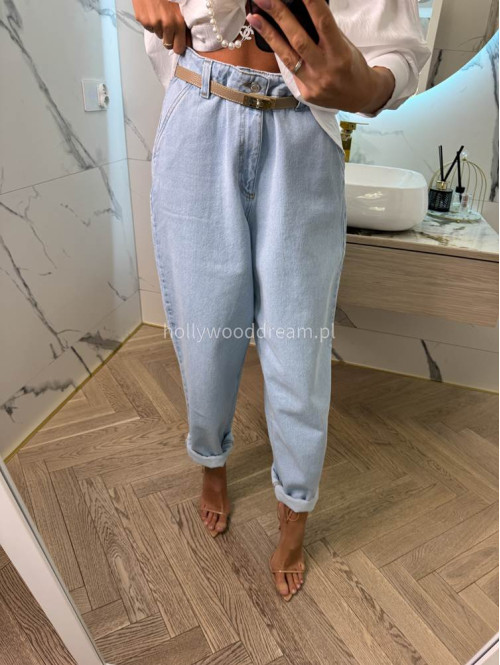 Spodnie jeasnowe 100% bawełna MOM FIT jasny jeans 69 - photo #25