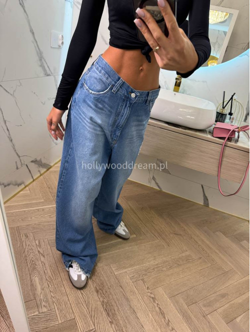 Spodnie jeansowe z przetarciami 100% bawełna SONA ciemny jeans 69 - photo #14