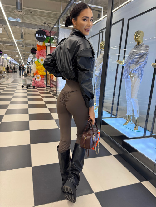 Legginsy dzwony z marszczeniem na tyle PABLO czekoladowe 17 - photo #2