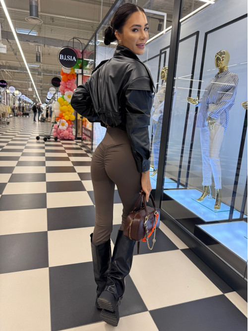 Legginsy dzwony z marszczeniem na tyle PABLO czekoladowe 17