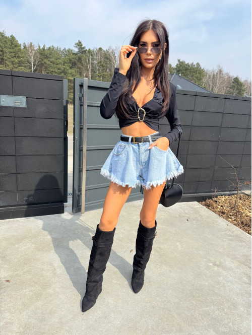 Spodenki jeansowe z postrzępionym dołem Vera jasny jeans 09 - photo #91