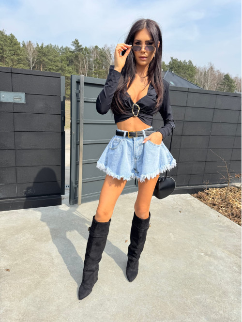 Spodenki jeansowe z postrzępionym dołem Vera jasny jeans 09 - photo #98