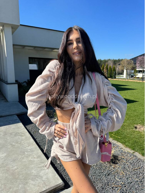 Komplet koszula wiązana+ spodenki 100% bawełna SUMMER beżowy 173 - photo #22