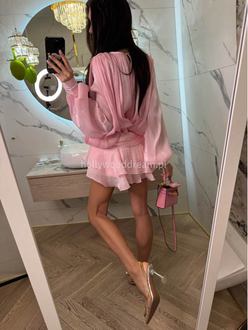 Kombinezon al'a sukienka połyskująca z opływającego materiału JENNY różowa 09 - photo #8