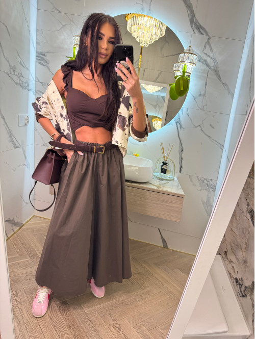 Top prążkowany na ramiączkach z falbaną SARA czekoladowy 09 - photo #2