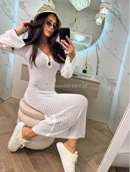 PRE ORDER !!! wysyłka po 10/05 !!!!Sukienka maxi szydełkowa plażowa z broszką EMMA kremowa 89 - photo #1
