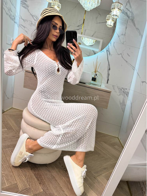 PRE ORDER !!! wysyłka po 10/05 !!!!Sukienka maxi szydełkowa plażowa z broszką EMMA kremowa 89 - photo #4