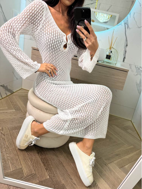 PRE ORDER !!! wysyłka po 10/05 !!!!Sukienka maxi szydełkowa plażowa z broszką EMMA kremowa 89 - photo #5