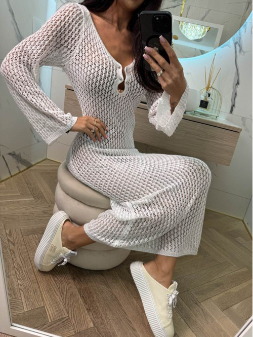 PRE ORDER !!! wysyłka po 10/05 !!!!Sukienka maxi szydełkowa plażowa z broszką EMMA kremowa 89 - photo #6