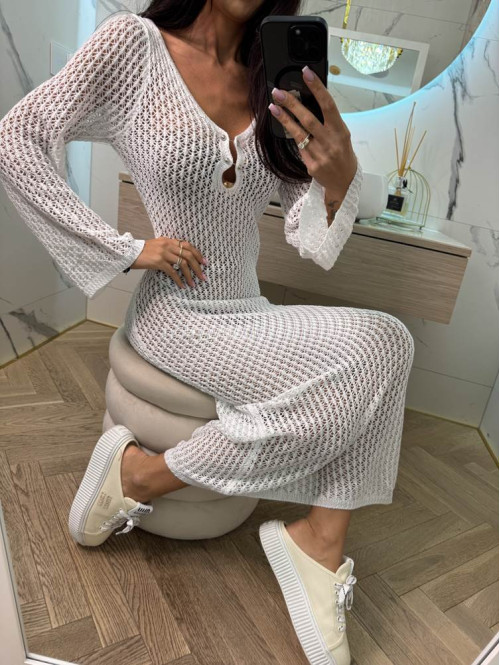 PRE ORDER !!! wysyłka po 10/05 !!!!Sukienka maxi szydełkowa plażowa z broszką EMMA kremowa 89 - photo #7