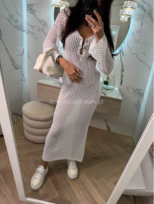 PRE ORDER !!! wysyłka po 10/05 !!!!Sukienka maxi szydełkowa plażowa z broszką EMMA kremowa 89 - photo #11