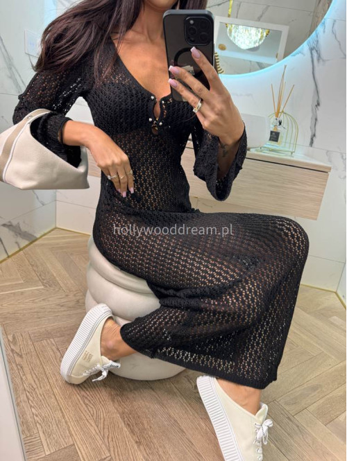 PRE ORDER !!! wysyłka po 10/05 !!!!Sukienka maxi szydełkowa plażowa z broszką EMMA czarna 89 - photo #4
