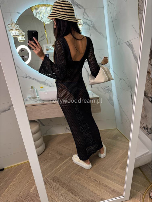 PRE ORDER !!! wysyłka po 10/05 !!!!Sukienka maxi szydełkowa plażowa z broszką EMMA czarna 89 - photo #10