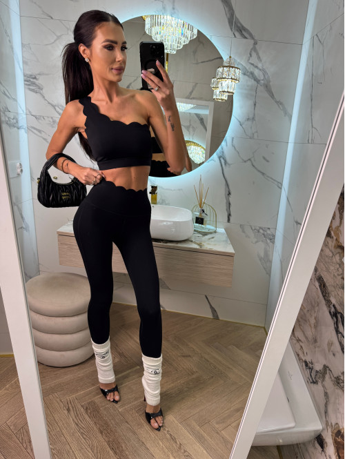 Komplet top na jedno ramię + legginsy wykończony falbaną Jodi czarny 89 - photo #1
