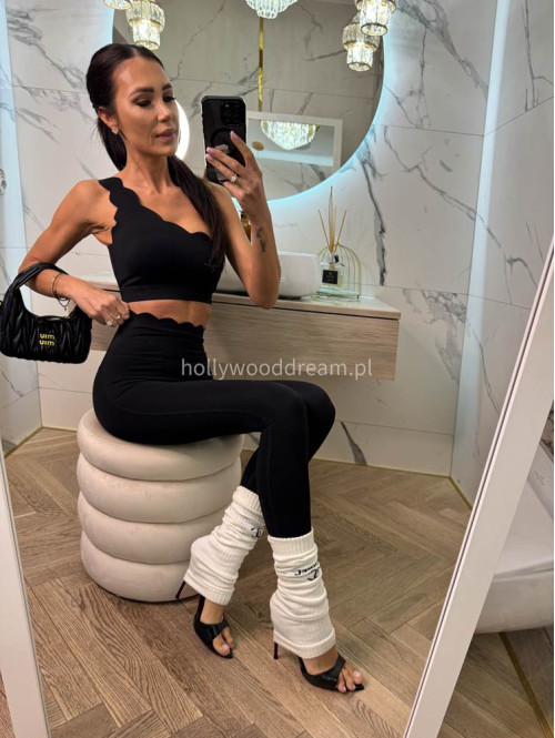 Komplet top na jedno ramię + legginsy wykończony falbaną Jodi czarny 89 - photo #2
