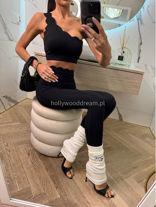 Komplet top na jedno ramię + legginsy wykończony falbaną Jodi czarny 89 - photo #6
