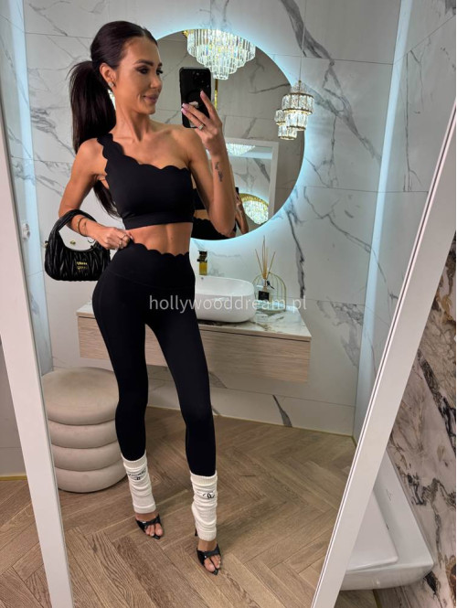 Komplet top na jedno ramię + legginsy wykończony falbaną Jodi czarny 89 - photo #9