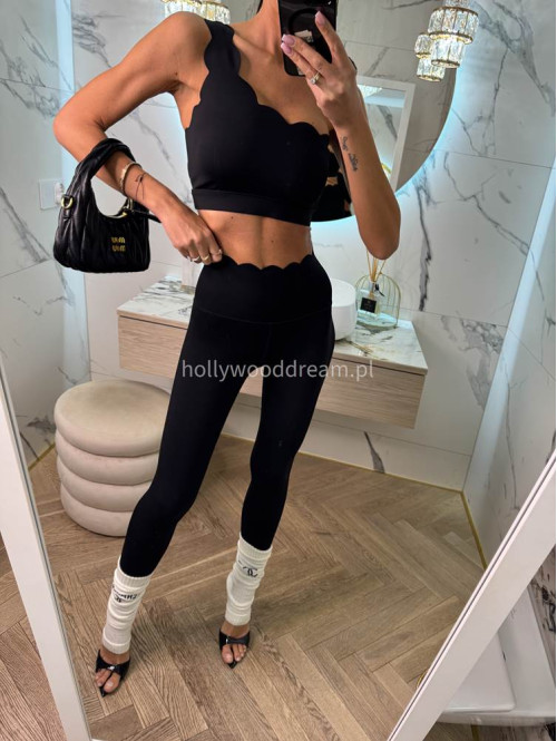 Komplet top na jedno ramię + legginsy wykończony falbaną Jodi czarny 89 - photo #11
