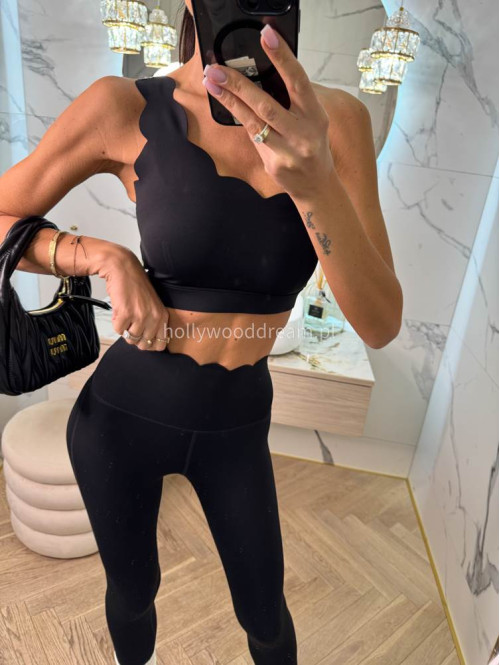 Komplet top na jedno ramię + legginsy wykończony falbaną Jodi czarny 89 - photo #13