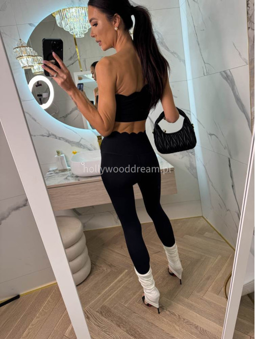 Komplet top na jedno ramię + legginsy wykończony falbaną Jodi czarny 89 - photo #15