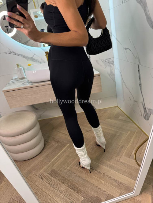 Komplet top na jedno ramię + legginsy wykończony falbaną Jodi czarny 89 - photo #16