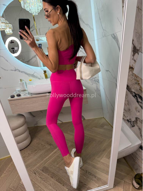 !!PRE-ORDER!! WYSYŁKA PO 30.05!! Komplet top na jedno ramię + legginsy wykończony falbaną Jodi neonowy róż 89 - photo #10