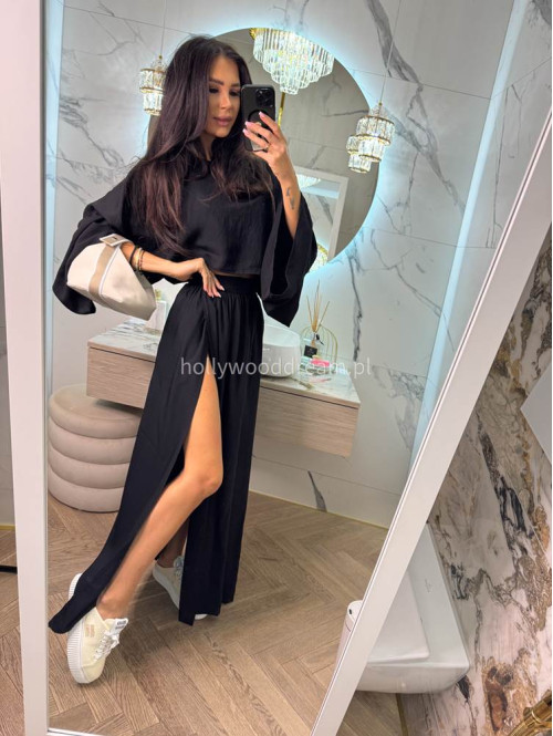 Spódnica maxi z rozporkami z domieszką wiskozy SABRINA czarna 131 - photo #2