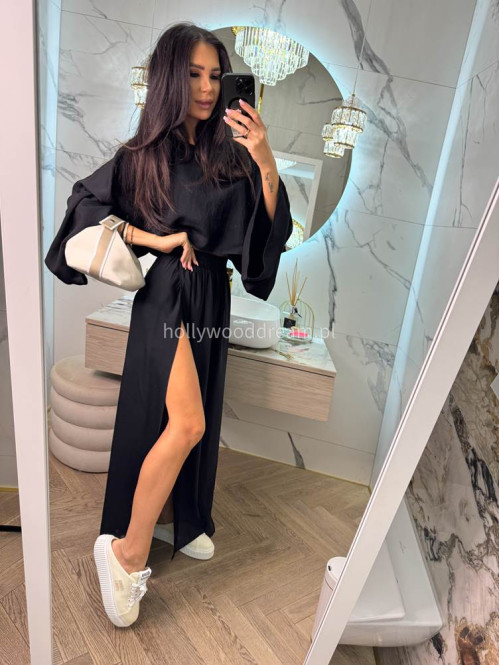 Spódnica maxi z rozporkami z domieszką wiskozy SABRINA czarna 131 - photo #3