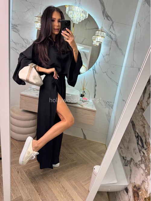Spódnica maxi z rozporkami z domieszką wiskozy SABRINA czarna 131 - photo #4
