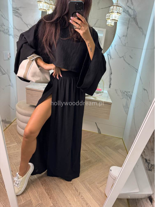 Spódnica maxi z rozporkami z domieszką wiskozy SABRINA czarna 131 - photo #5