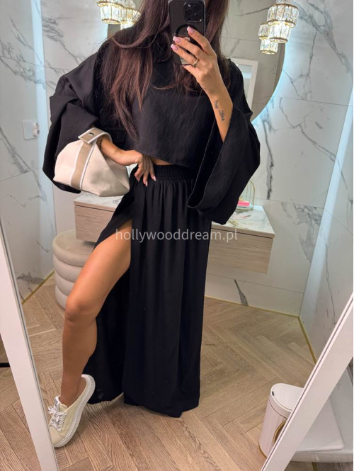 Spódnica maxi z rozporkami z domieszką wiskozy SABRINA czarna 131 - photo #6