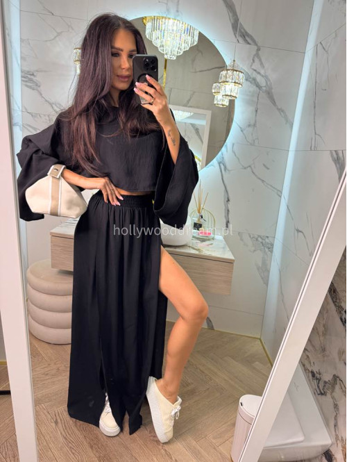 Spódnica maxi z rozporkami z domieszką wiskozy SABRINA czarna 131 - photo #7