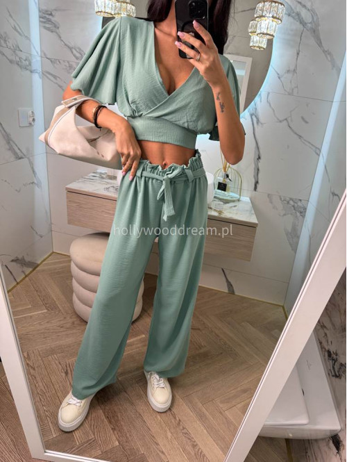 Komplet wiązana bluzka+spodnie z paskiem pistacjowy Afena 17,09 - photo #8