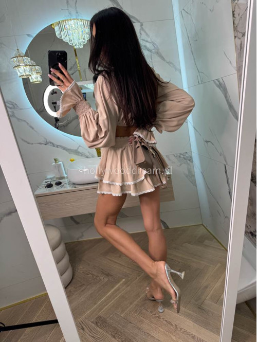 Komplet top + spódnica z wiskozą z ażurowym zdobieniem DARIA beżowy 169 - photo #11